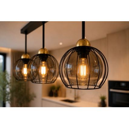 Σταθερό πολύφωτο SOLO BLACK 3xE27/60W/230V μαύρο/χρυσαφί