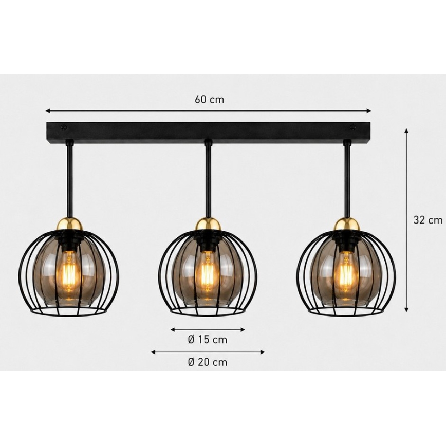 Σταθερό πολύφωτο SOLO BLACK 3xE27/60W/230V μαύρο/χρυσαφί
