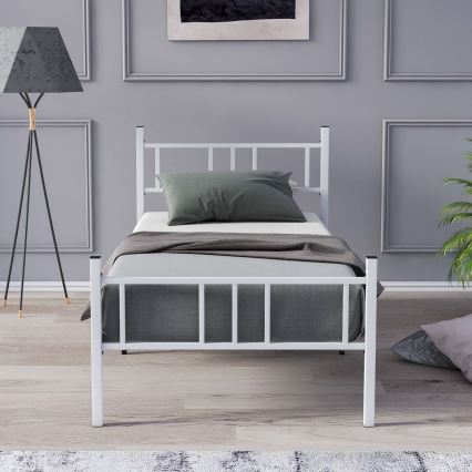 Στιβαρό μεταλλικό μονό κρεβάτι PIRON 90x200 cm, λευκό, μέγιστη αντοχή 120 kg