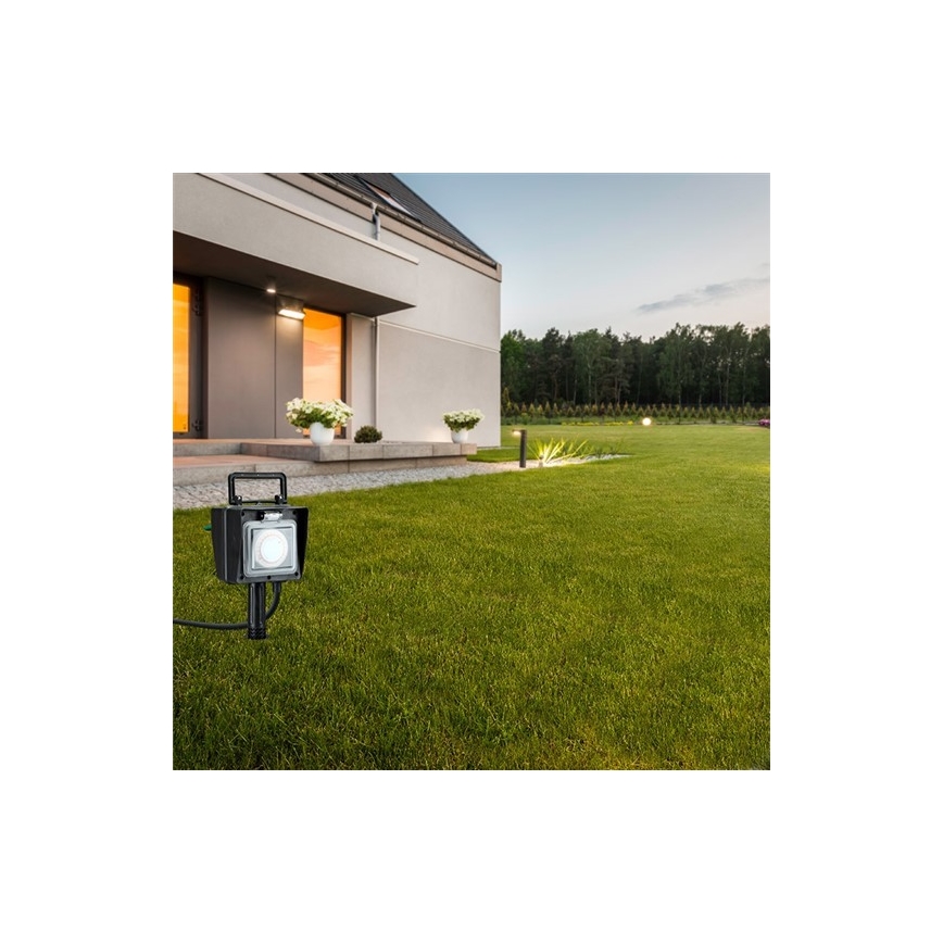 Στήλη κήπου εξωτερικού χώρου με πρίζες IP44 + χρονοδιακόπτης, καλώδιο από καουτσούκ 1,5 m