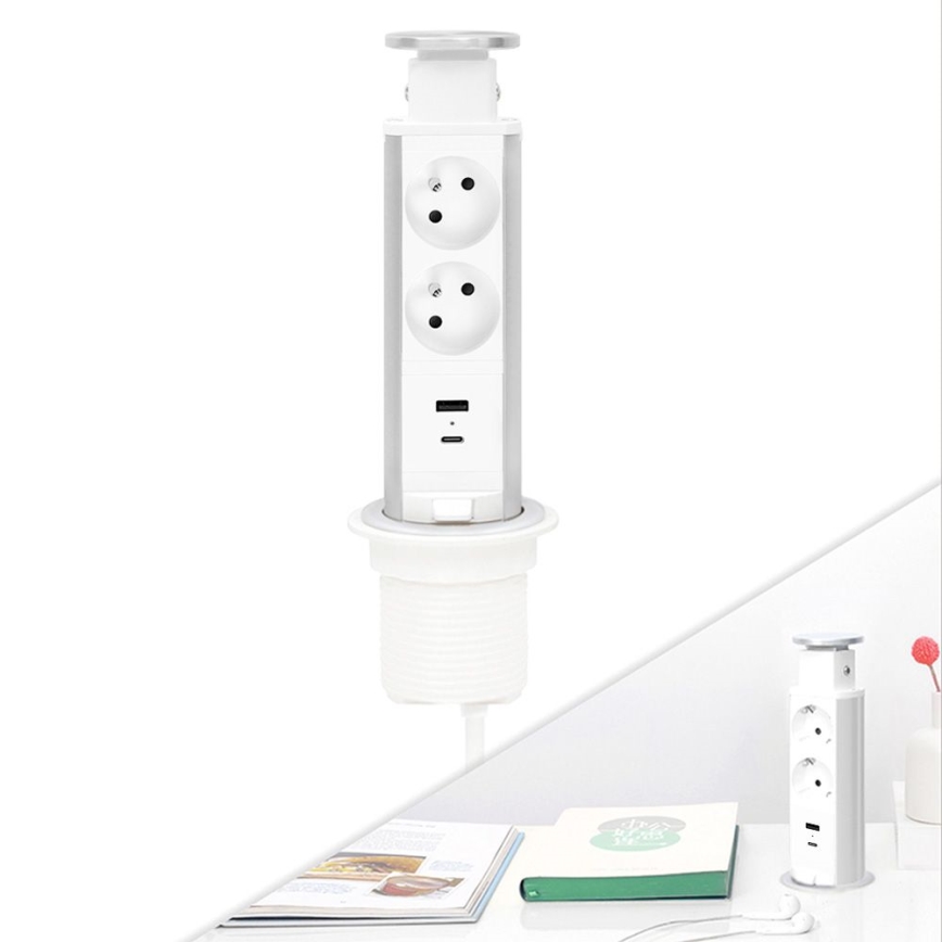 Στήλη πριζών για επιφάνεια γραφείου 2x230V + USB-A + USB-C