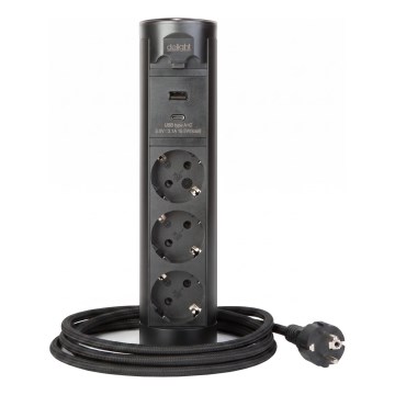 Στήλη πριζών για επιφάνεια γραφείου, 3x230V + USB-A + USB-C — μαύρη