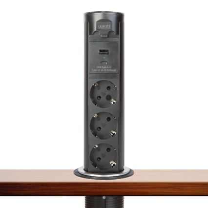 Στήλη πριζών για επιφάνεια γραφείου, 3x230V + USB-A + USB-C — μαύρη