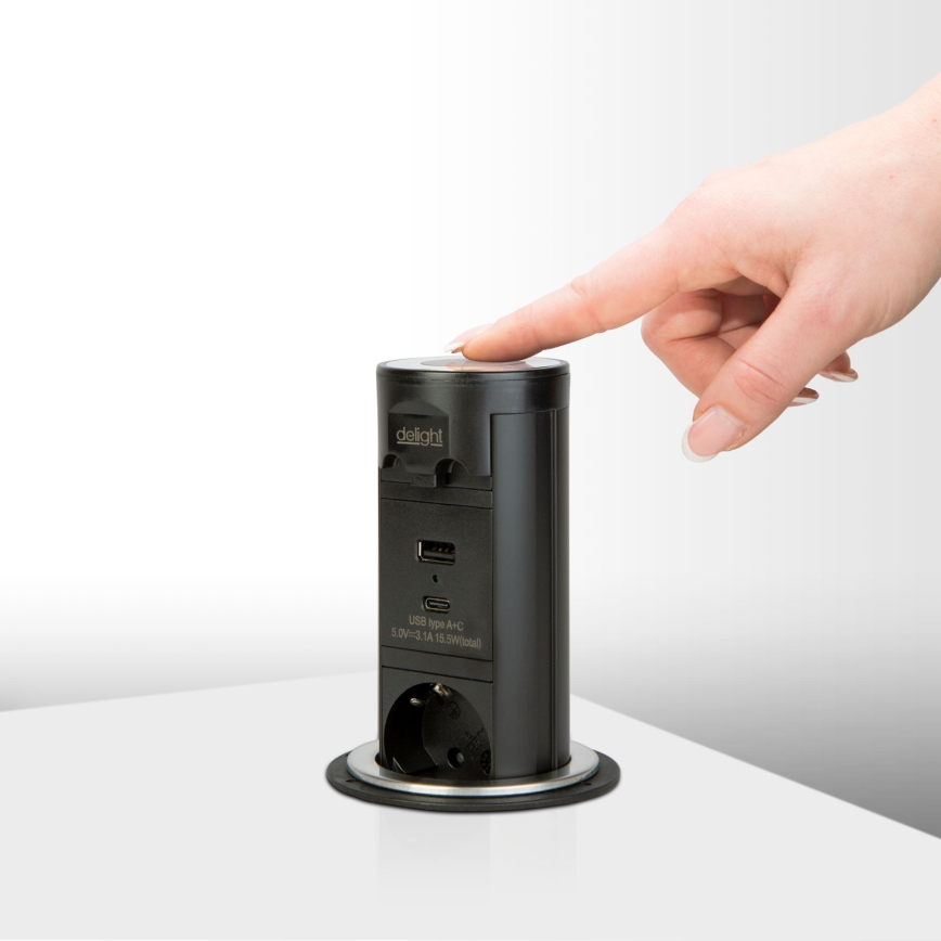 Στήλη πριζών για επιφάνεια γραφείου, 3x230V + USB-A + USB-C — μαύρη
