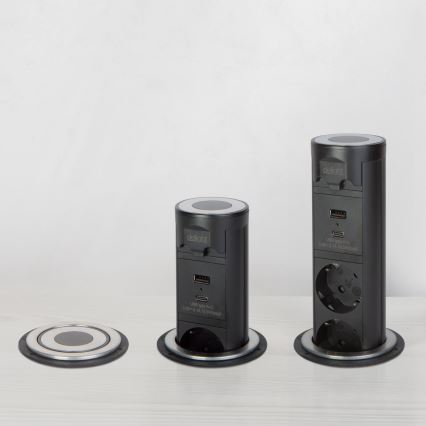Στήλη πριζών για επιφάνεια γραφείου, 3x230V + USB-A + USB-C — μαύρη