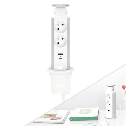 Στήλη πριζών για επιφάνεια γραφείου 2x230V + USB-A + USB-C