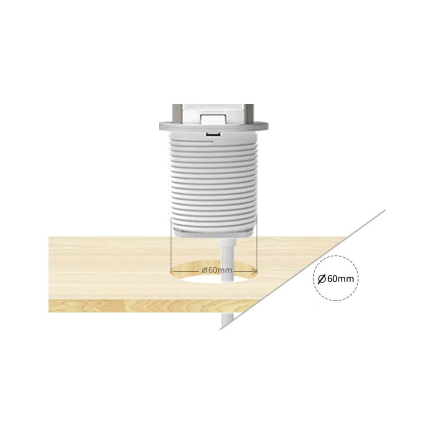 Στήλη πριζών για επιφάνεια γραφείου 2x230V + USB-A + USB-C