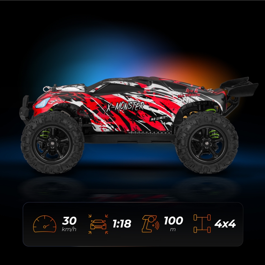 Overmax - τηλεκατευθυνόμενο RC αυτοκίνητο 2 σε 1 X-MONSTER 3.5 1700 mAh μαύρο/κόκκινο/πράσινο