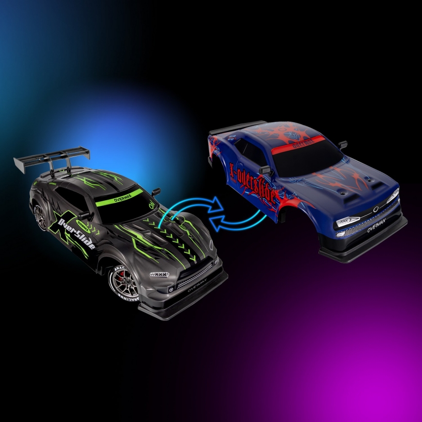 Overmax - RC drift αυτοκίνητο με τηλεχειριστήριο 2 σε 1 X-OVERSLIDE 1000 mAh μαύρο/πράσινο/μπλε/κόκκινο