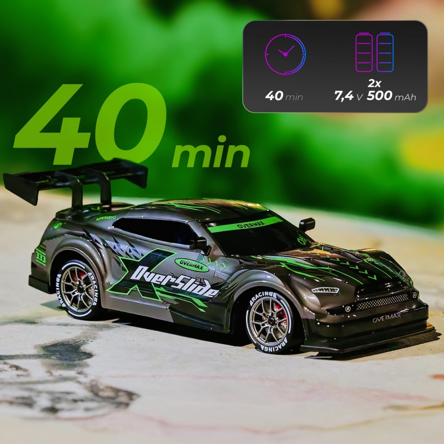 Overmax - RC drift αυτοκίνητο με τηλεχειριστήριο 2 σε 1 X-OVERSLIDE 1000 mAh μαύρο/πράσινο/μπλε/κόκκινο