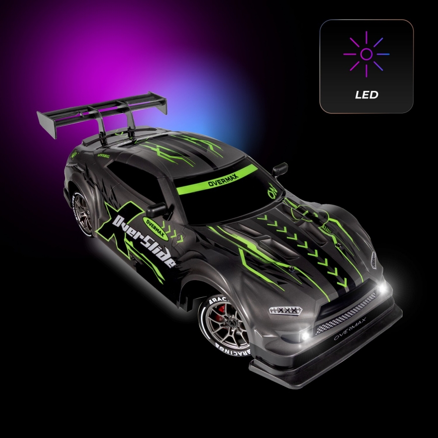 Overmax - RC drift αυτοκίνητο με τηλεχειριστήριο 2 σε 1 X-OVERSLIDE 1000 mAh μαύρο/πράσινο/μπλε/κόκκινο