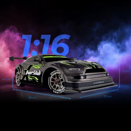 Overmax - RC drift αυτοκίνητο με τηλεχειριστήριο 2 σε 1 X-OVERSLIDE 1000 mAh μαύρο/πράσινο/μπλε/κόκκινο