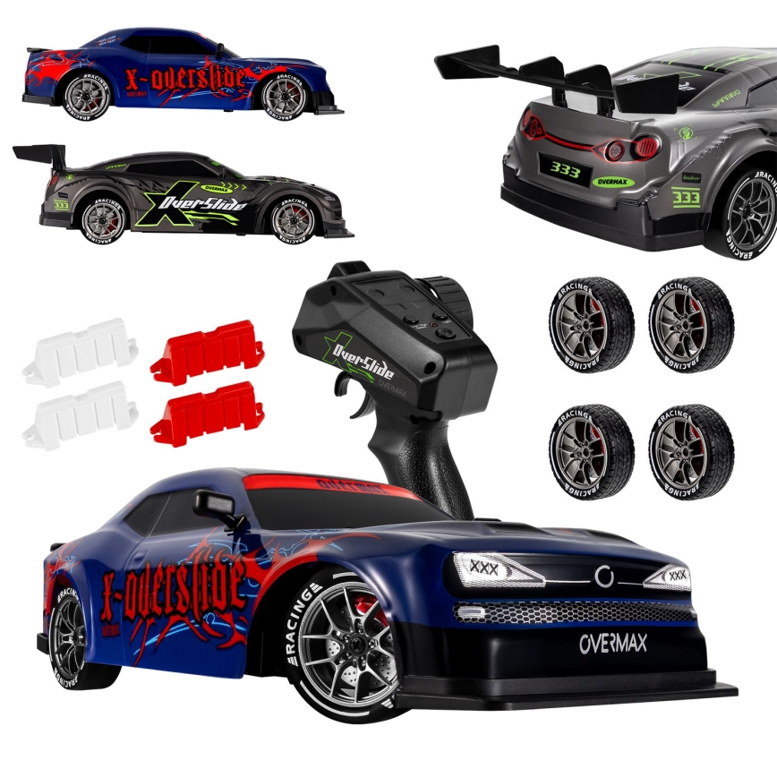 Overmax - RC drift αυτοκίνητο με τηλεχειριστήριο 2 σε 1 X-OVERSLIDE 1000 mAh μαύρο/πράσινο/μπλε/κόκκινο