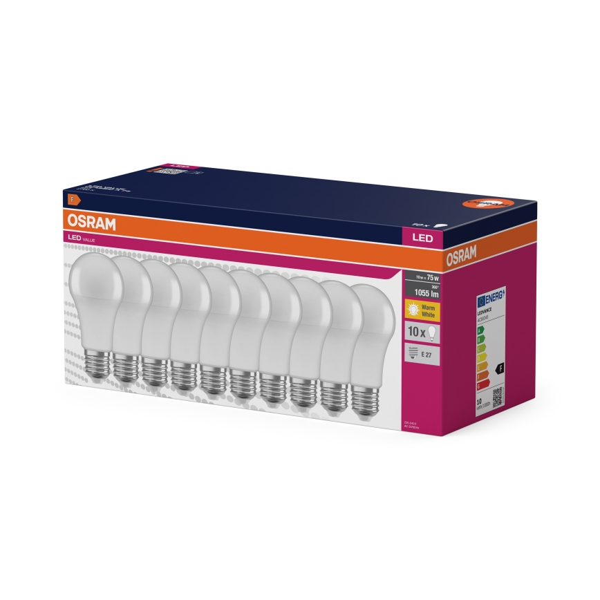 Σετ 10x LED λάμπες CLASSIC A75 E27/10W/230V 2700K - Osram