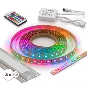 ΣΕΤ 1x LED RGBW ρυθμιζόμενη λωρίδα DIGITAL LED/9,6W/230V 3 m + 3x εντοιχισμένα προφίλ 1 m ασημί/λευκό + τηλεχειριστήριο