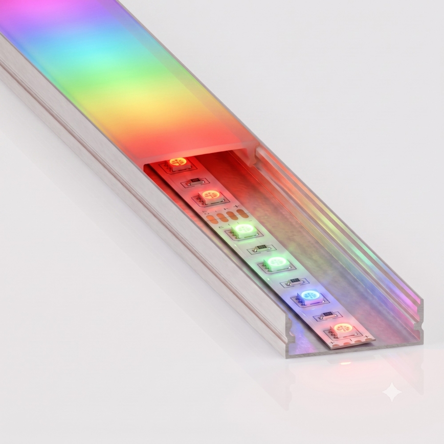 ΣΕΤ 1x LED RGBW ρυθμιζόμενη ταινία NEO LITE MUSIC LED/24W/230V 5 m IP65 Wi‑Fi Tuya + 5x προφίλ εντοιχισμού 1 m ασημί/λευκό + τηλεχειριστήριο