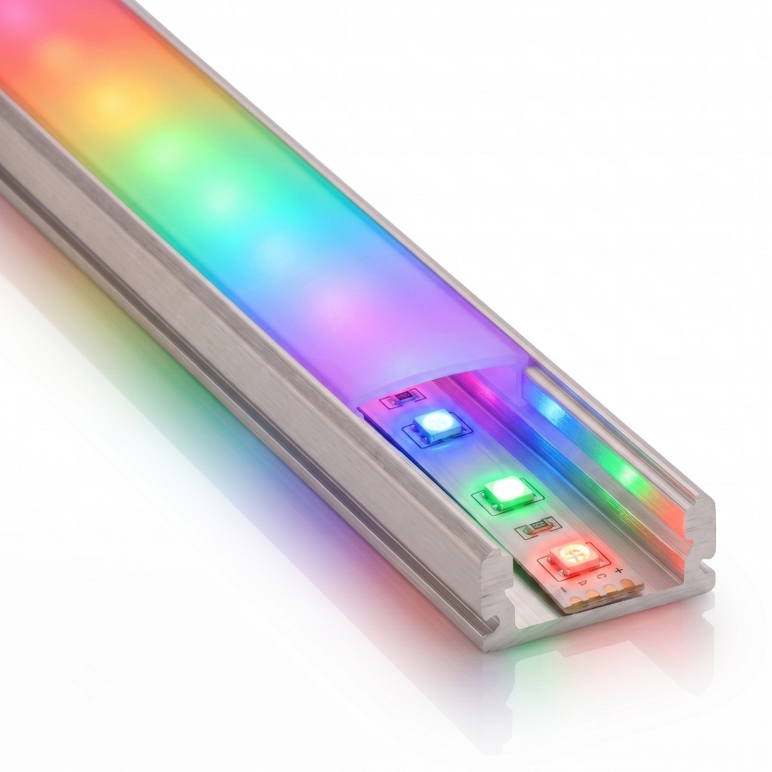 ΣΕΤ 1x LED RGBW ρυθμιζόμενη λωρίδα NEO LITE MUSIC LED/24W/230V 5 m IP65 Wi‑Fi Tuya + 5x προφίλ εντοιχισμού 1 m ασημί/λευκό + τηλεχειριστήριο