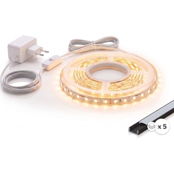 Σετ 1x LED ταινία MYLIVING LIGHTSTRIP LED/22W/230V 5 m + 5x προφίλ εντοιχισμού 1 m μαύρο/λευκό