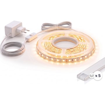 ΣΕΤ 1x LED ταινία MYLIVING LIGHTSTRIP LED/22W/230V 5 m + 5x εντοιχιζόμενα προφίλ 1 m ασημί/λευκό