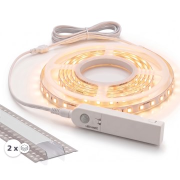 Σετ 1x LED ταινία με αισθητήρα κίνησης FLEX LED/3,6W/4xAA 2 m + 2x εντοιχισμένα προφίλ 1 m ασημί/λευκό
