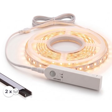 Σετ 1x LED ταινία με αισθητήρα κίνησης FLEX LED/3,6W/4xAA 2 m + 2x εντοιχιζόμενα προφίλ 1 m μαύρο/λευκό