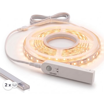 ΣΕΤ 1x LED ταινία με αισθητήρα κίνησης FLEX LED/3,6W/4xAA 2 m + 2x εντοιχιζόμενο προφίλ 1 m ασημί/λευκό