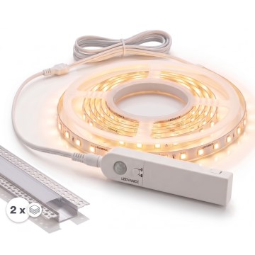ΣΕΤ 1x LED ταινία με αισθητήρα κίνησης FLEX LED/3,6W/4xAA 2 m + 2x χωνευτά προφίλ 1 m ασημί/λευκό