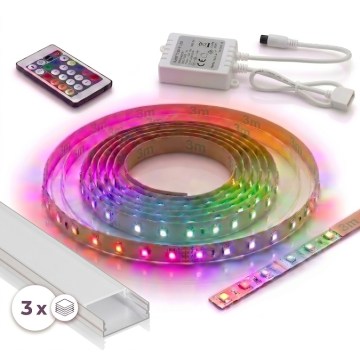 Σετ 1x ρυθμιζόμενη λωρίδα LED RGBW DIGITAL LED/9,6W/230V 3 m + 3x εντοιχισμένα προφίλ 1 m ασημί/λευκό + τηλεχειριστήριο
