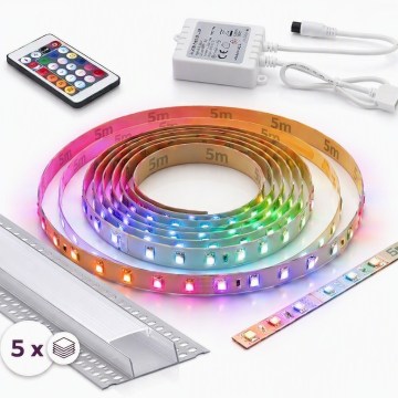 Σετ 1x ρυθμιζόμενη ταινία LED RGBW DIGITAL LED/16,5W/230V 5 m + 5x εντοιχιζόμενο προφίλ 1 m ασημί/λευκό + τηλεχειριστήριο