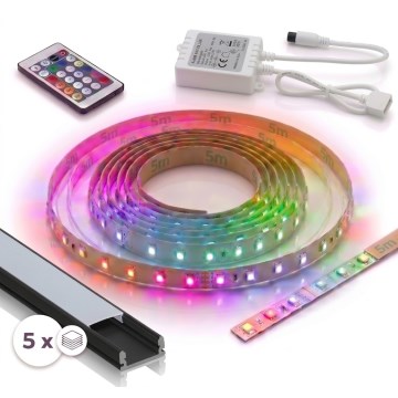 Σετ 1x RGBW LED ρυθμιζόμενη ταινία DIGITAL LED/16,5W/230V 5 m + 5x εντοιχιζόμενο προφίλ 1 m μαύρο/λευκό + τηλεχειριστήριο