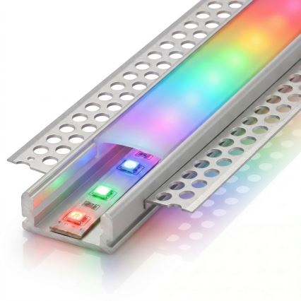 ΣΕΤ 1x ρυθμιζόμενη LED ταινία RGBW DIGITAL LED/9,6W/230V, 3 m + 3x εντοιχισμένα προφίλ 1 m ασημί/λευκό + τηλεχειριστήριο