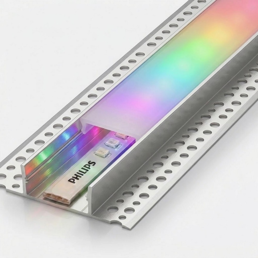 Σετ 1x ταινία LED RGBW με ρυθμιζόμενη φωτεινότητα Philips Hue WHITE AND COLOR AMBIANCE LED/20W/230V 2 m + 2x εντοιχισμένα προφίλ 1 m ασημί/λευκό