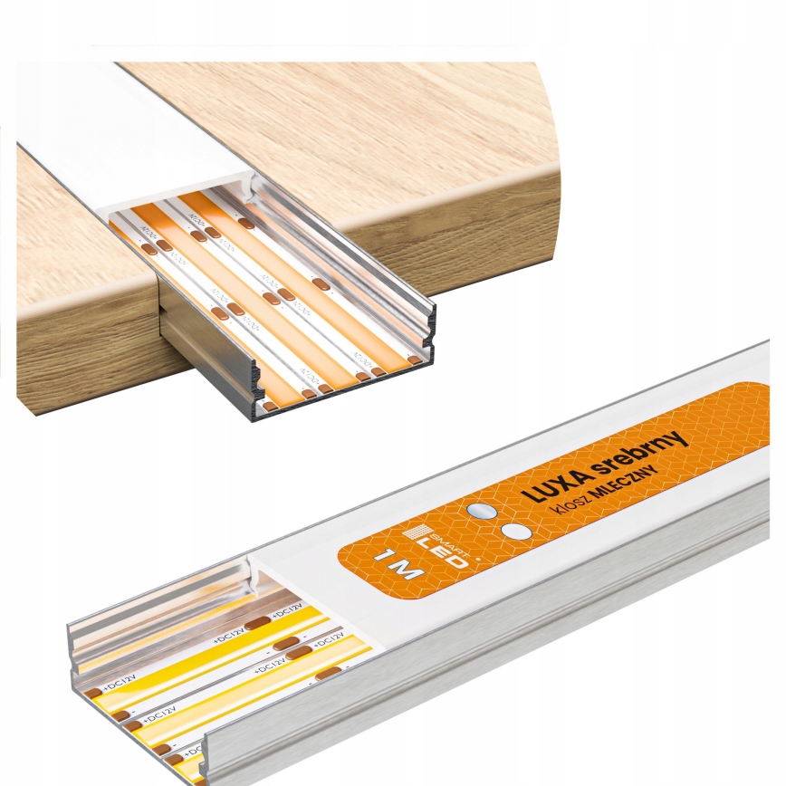 ΣΕΤ 1x LED ταινία με αισθητήρα κίνησης FLEX LED/3,6W/4xAA 2 m + 2x εντοιχιζόμενο προφίλ 1 m ασημί/λευκό