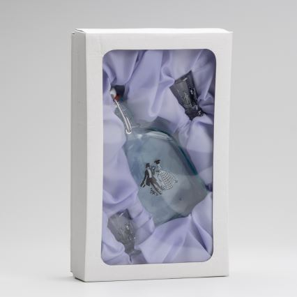 Σετ 1x γυάλινο μπουκάλι και 2x ποτήρια για σφηνάκια διάφανα με μοτίβο χορού