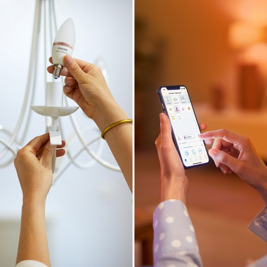 Σετ 2x LED RGB ρυθμιζόμενη λάμπα Philips SMART C37 E14/4,9W/230V 2200-6500K CRI 90