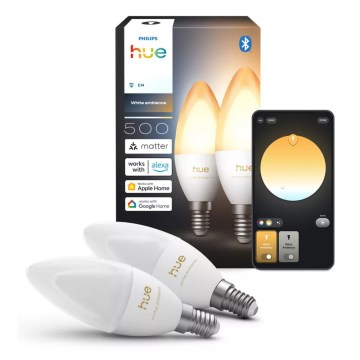 Σετ 2 ρυθμιζόμενες λάμπες LED Philips Hue WHITE AMBIANCE B39 E14/3,7W/230V 1000-20000K