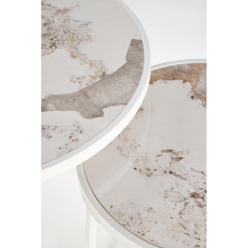 Σετ 2 τραπεζάκια σαλονιού AURORO, μπεζ/λευκό