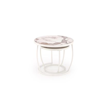 Σετ 2 τραπεζάκια σαλονιού AURORO, μπεζ/λευκό