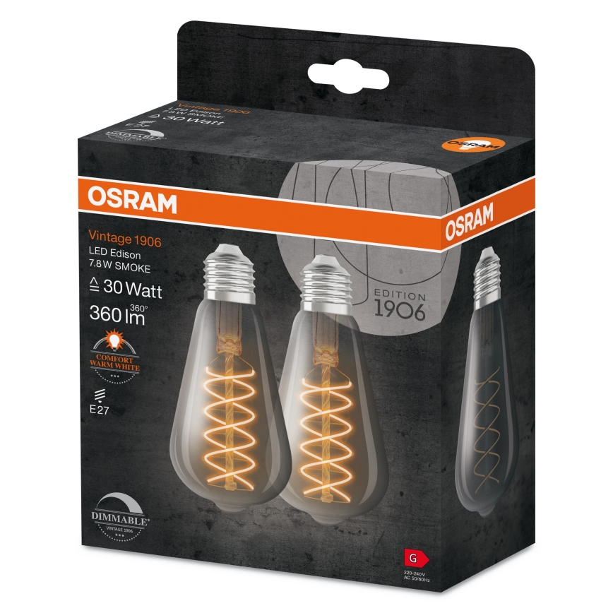 Σετ 2 τεμ. ρυθμιζόμενες LED λάμπες VINTAGE FILAMENT E27/4,8W/230V 2200K - Osram
