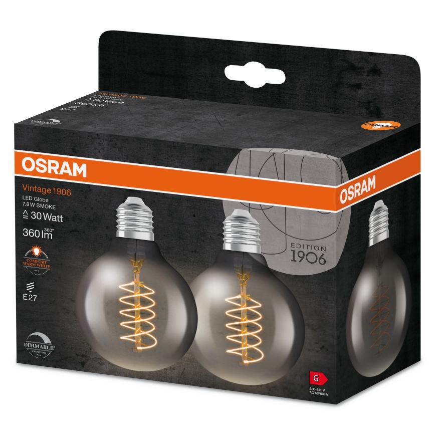 Σετ 2 τεμ. ρυθμιζόμενες LED λάμπες VINTAGE FILAMENT E27/7,8W/230V 1800K - Osram