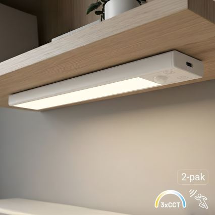 ΣΕΤ 2x επαναφορτιζόμενα LED φωτιστικά επίπλων με αισθητήρα κίνησης και σούρουπου VIRO LED/1W/3,7V 800 mAh 3000/4000/6500K 20 cm λευκό