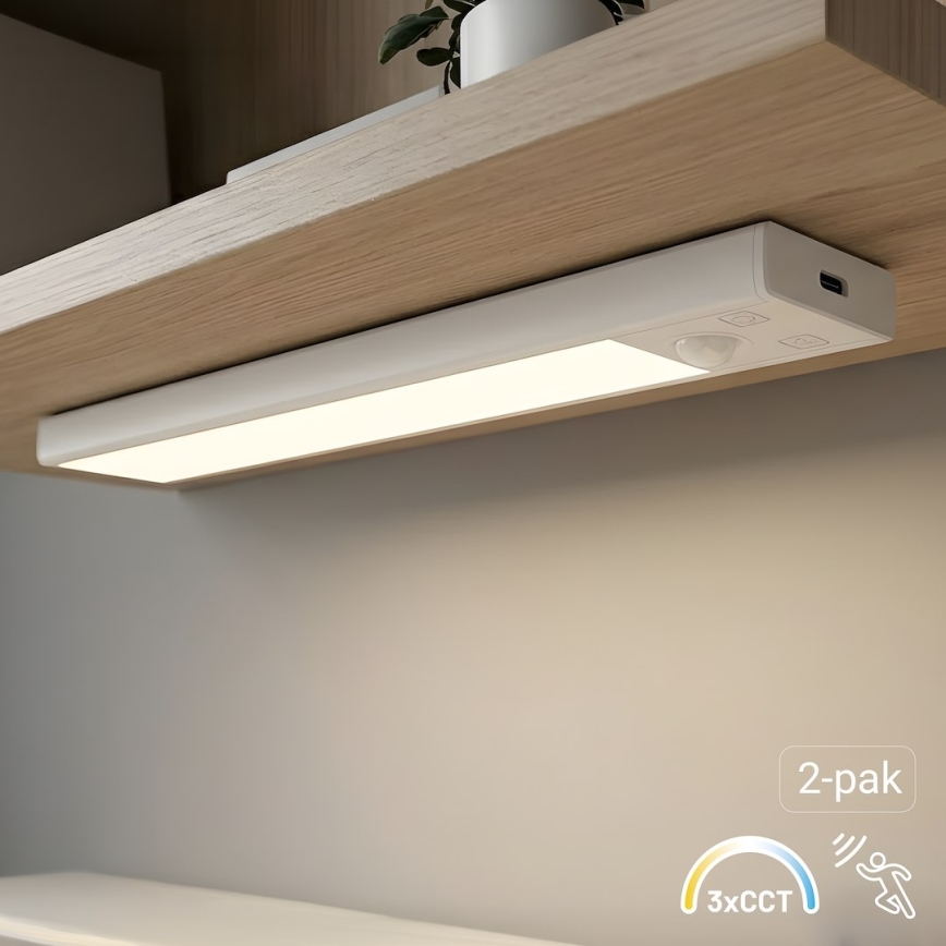 ΣΕΤ 2x επαναφορτιζόμενα LED φωτιστικά επίπλων με αισθητήρα κίνησης και σούρουπου VIRO LED/1W/3,7V 800 mAh 3000/4000/6500K 20 cm λευκό