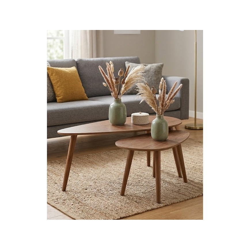 Σετ 2 τεμαχίων τραπεζάκια σαλονιού SOLE 60/80x30/40 cm, χρώμα καρυδιάς