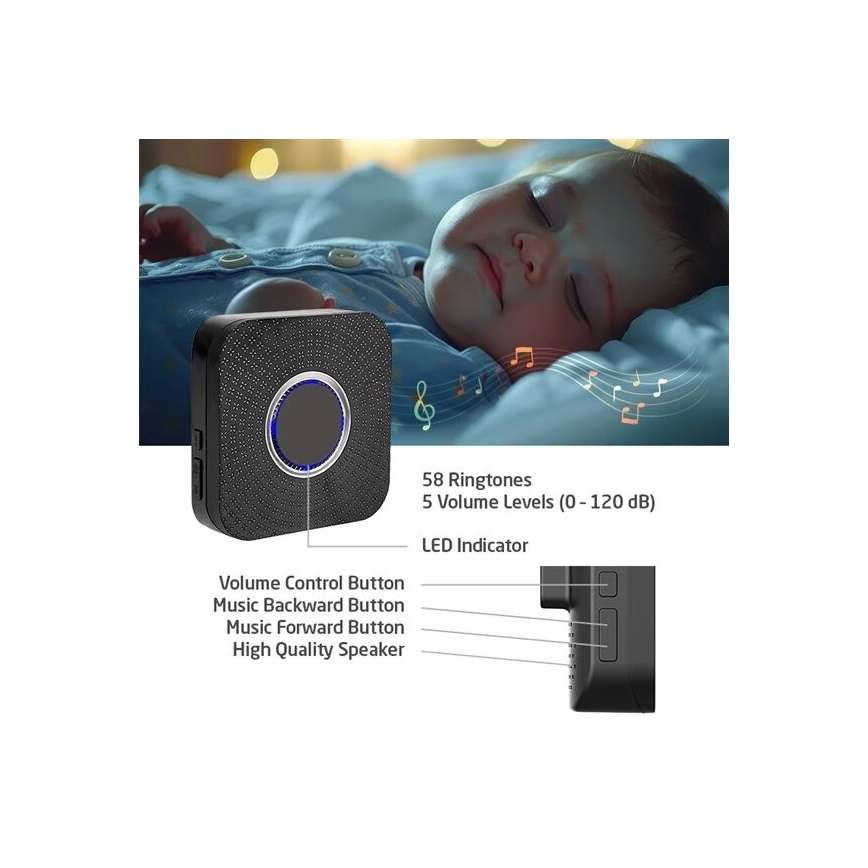 ΣΕΤ 2x Ασύρματο κουδούνι πόρτας kinetic 230V μαύρο