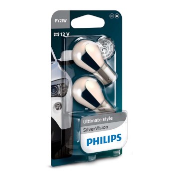 ΣΕΤ 2x Λάμπα Αυτοκινήτου Philips SILVER VISION 12496SVB2 PY21W BAU15s/21W/12V