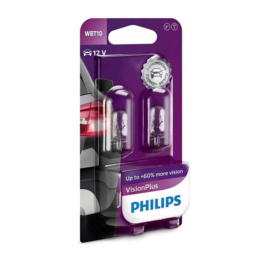 ΣΕΤ 2x Λάμπα αυτοκινήτου Philips VISION PLUS WB T10 W2,1x9,5D/6W/12V