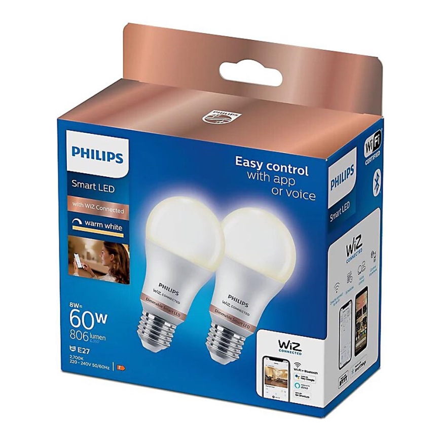 ΣΕΤ 2x Λαμπτήρας Dimming LED Philips A60 E27/8W/230V Wi-Fi