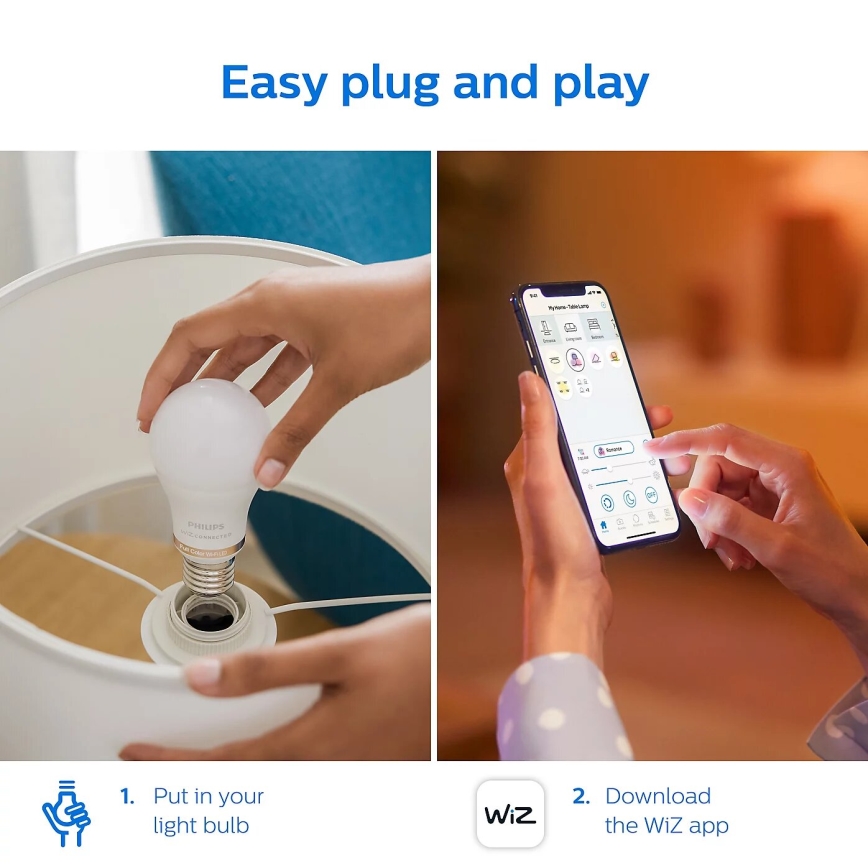 ΣΕΤ 2x Λαμπτήρας Dimming LED Philips A60 E27/8W/230V Wi-Fi