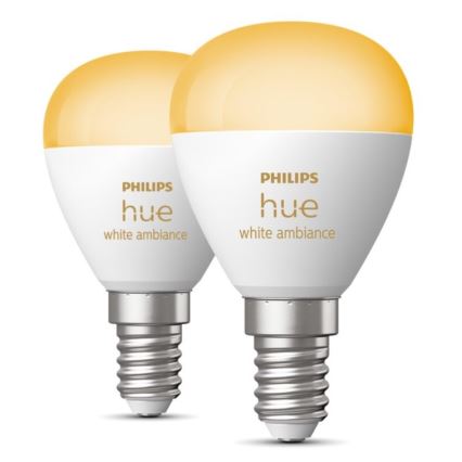 ΣΕΤ 2x Λαμπτήρας Dimming LED Philips Hue WHITE AMBIANCE P45 E14/5,1W/230V 2200-6500K