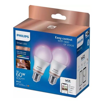 ΣΕΤ 2x Λαμπτήρας dimming LED RGB Philips A60 E27/8W/230V Wi-Fi